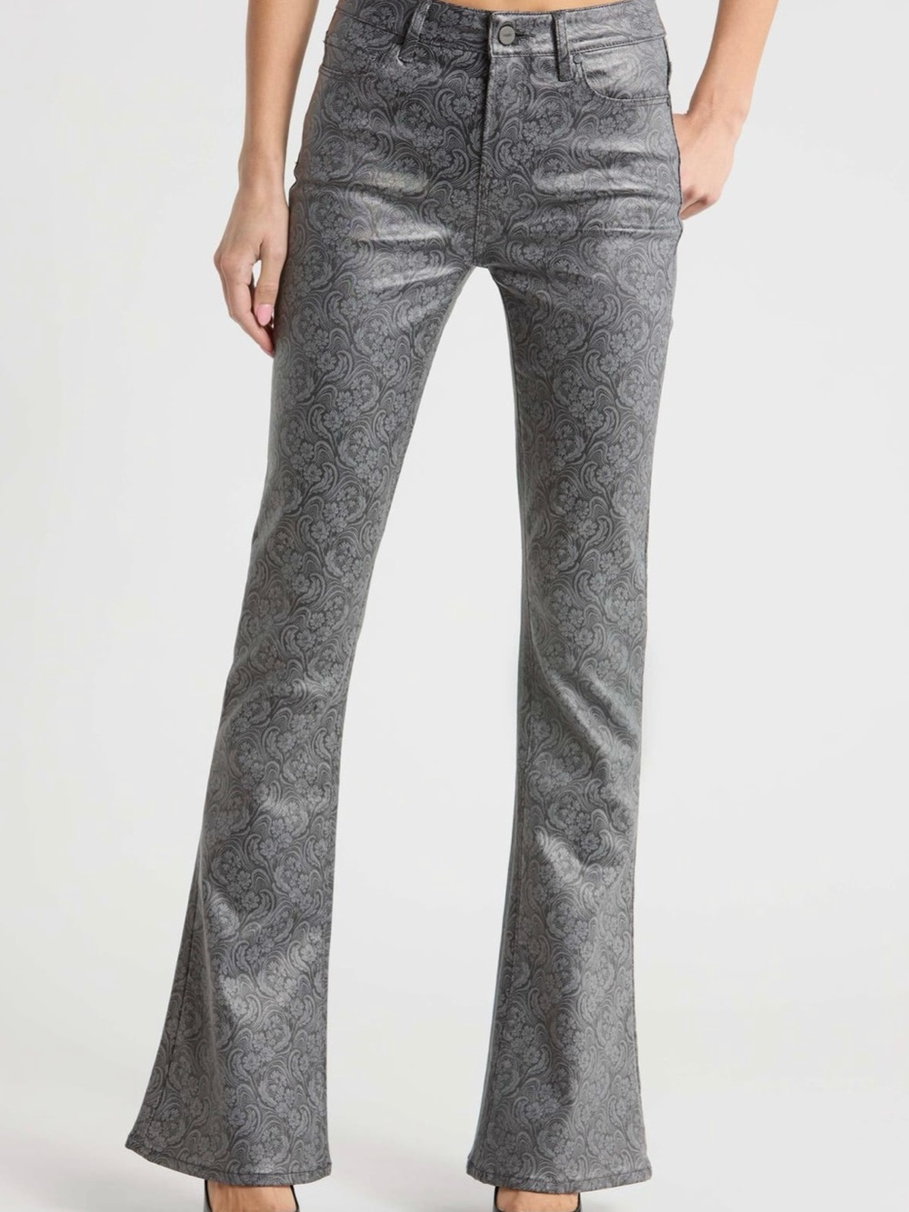 PAIGE Luxe High Waist Lou Lou Flare Leg Gray Paisley Jeans, Size 25